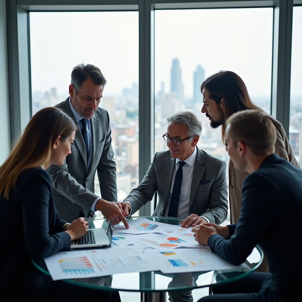 Marketing team aligning on dashboard metrics during an in-person consultation